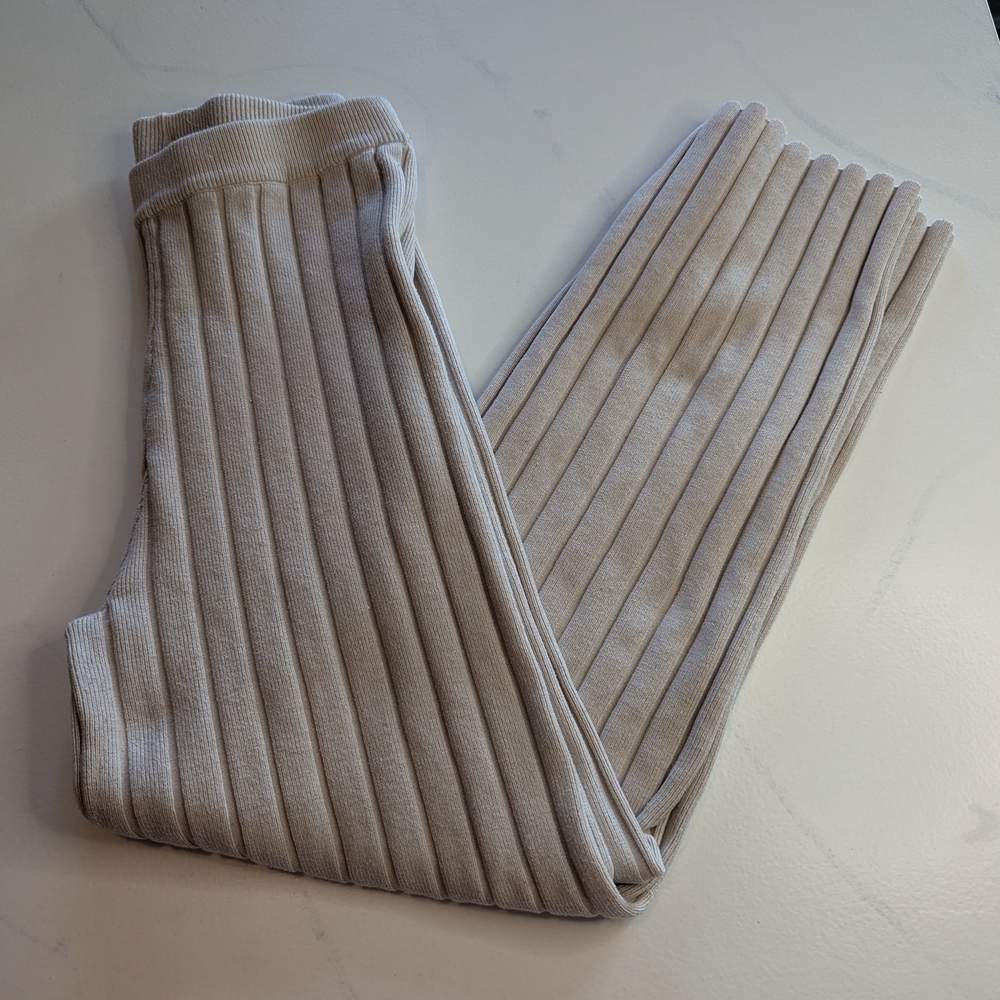 Princess Polly Ribbed Flare Off-White/Cream Women's  Pants Size 6